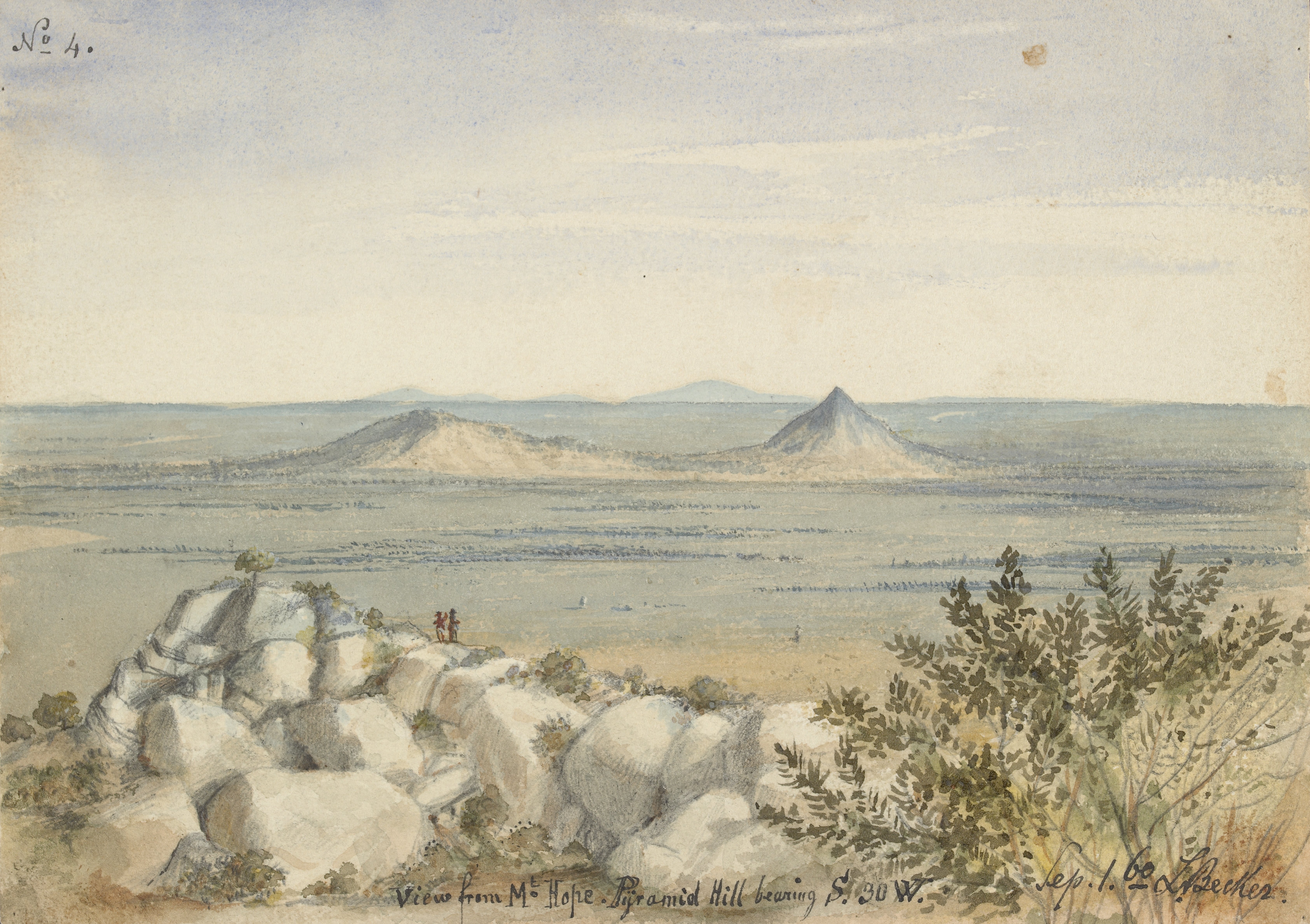 'View from Mt. Hope. Pyramid Hill bearing S. 30W. Sep. 1. 60'. Ludwig Becker. State Library of Victoria.