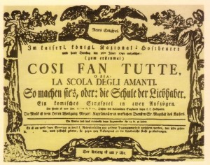 Cosi Fan Tutte, first performance. Theaterzettel der Uraufführung von Così fan tutte am Burgtheater Wien, 26. Januar 1790. Courtesy Wikimedia Commons.