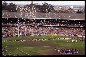 Balloons are released on Grand Final day at the MCG.