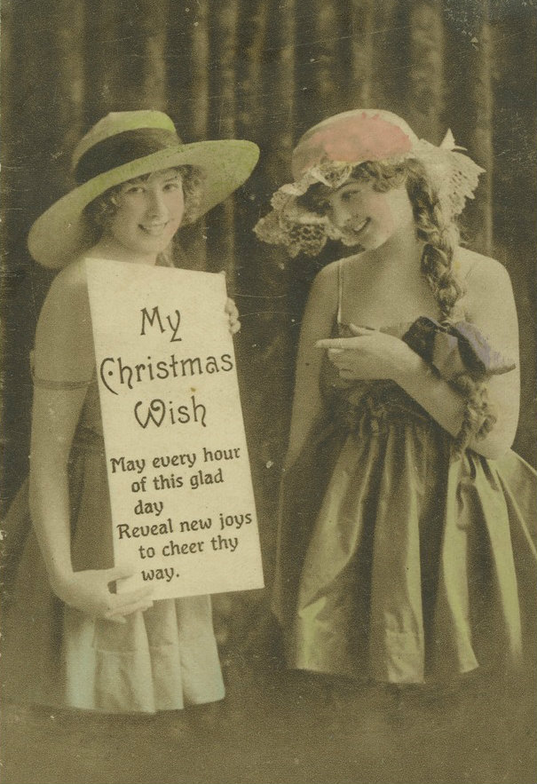 A 1917 postcard of two girls in costume.