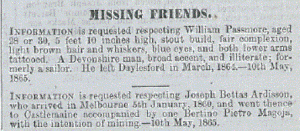 Missing friends Vic Police Gazette may 11 1865 p 195
