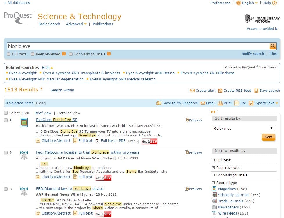 Screenshot of Proquest online resource