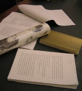 Samples of Sonya Hartnett's papers on a table