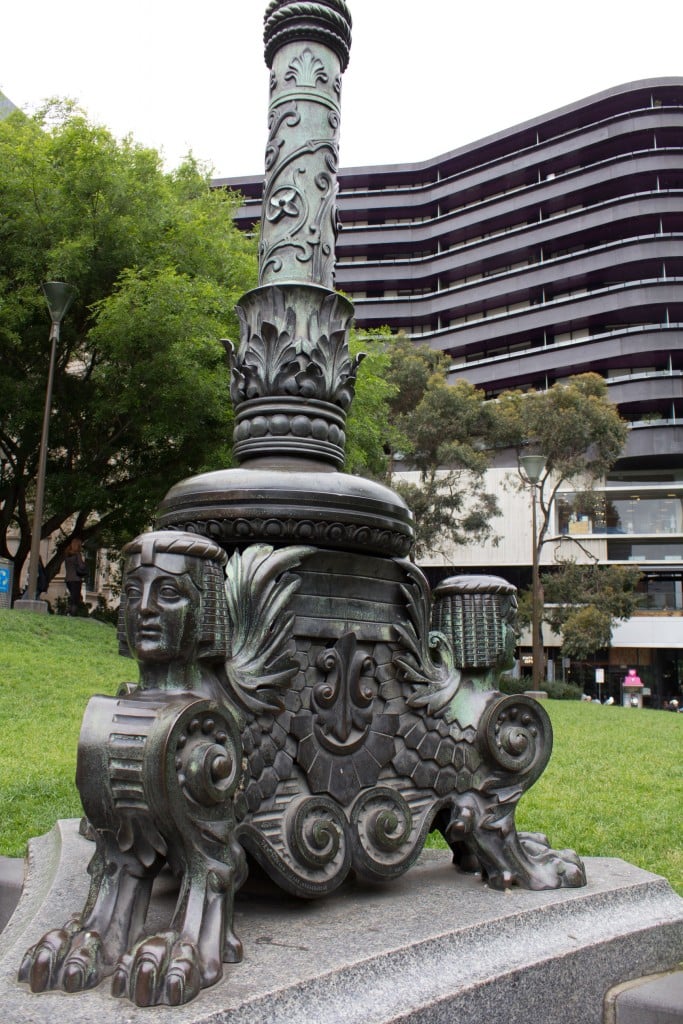 Detail of lamp on the State Library forecourt