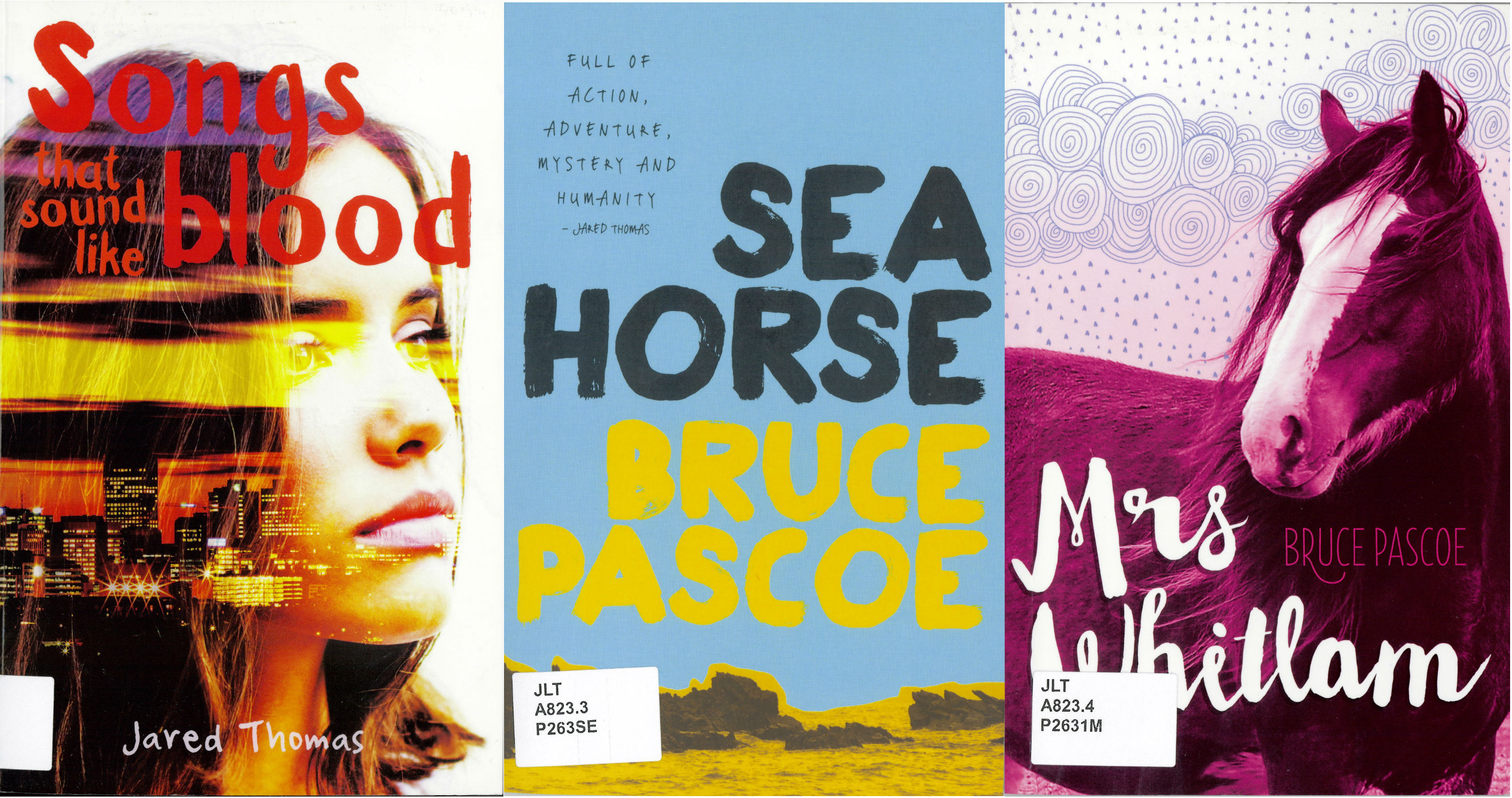 Songs that sound like blood by Jared Thomas, Seahorse by Bruce Pascoe, Mrs Whitlam by Bruce Pascoe