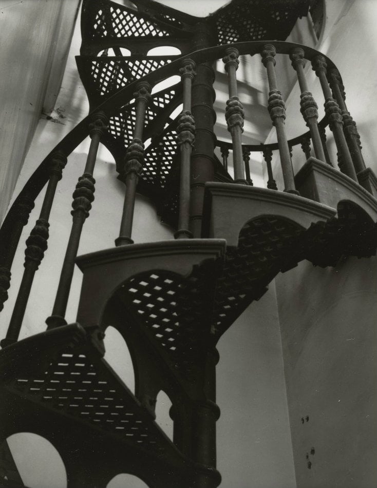 Photograph of the cast-iron spiral staircase leading to the Dome balconies. 