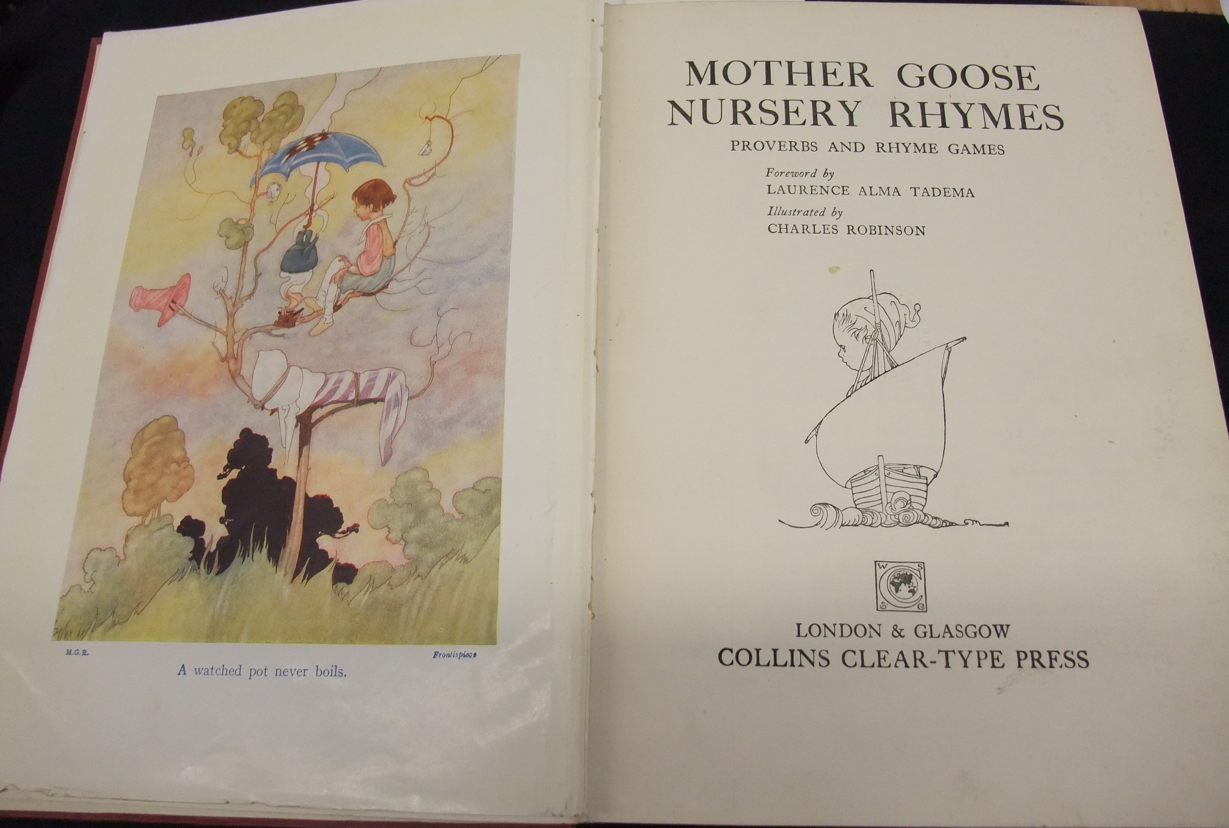 book open on title page of Mother Goose