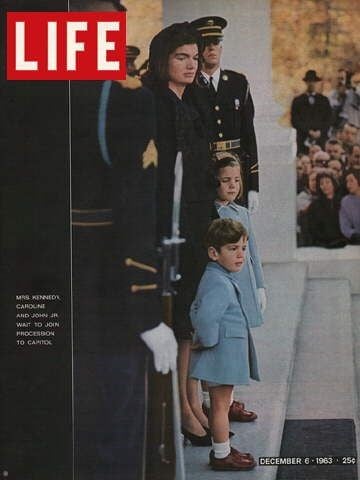 Jackie Kennedy and her children at John F Kennedy's funeral, a photograph on the cover of Life magazine for 6 December 1963.