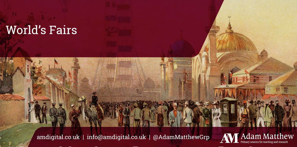 Promotional banner for Adam Matthew World's Fairs database.