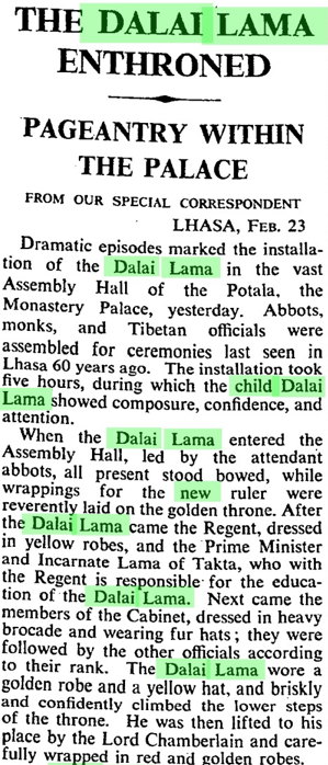View of article with headline "The Dalai Lama Enthroned: Pageantry within the palace"