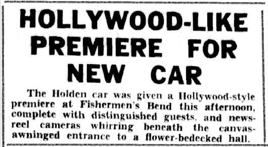 Newspaper headline reads 'Hollywood-like premiere for new car'