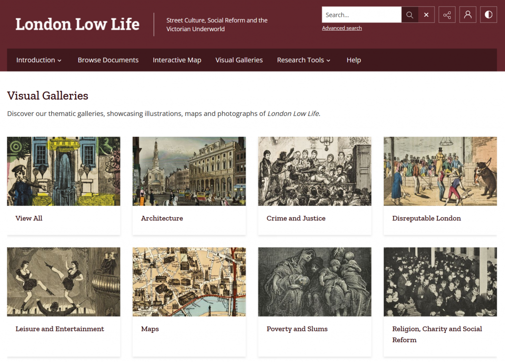 Screenshot of the visual galleries from the London Low Life database