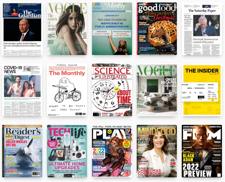 Screenshot of the front pages of various newspapers and magazines, digital versions