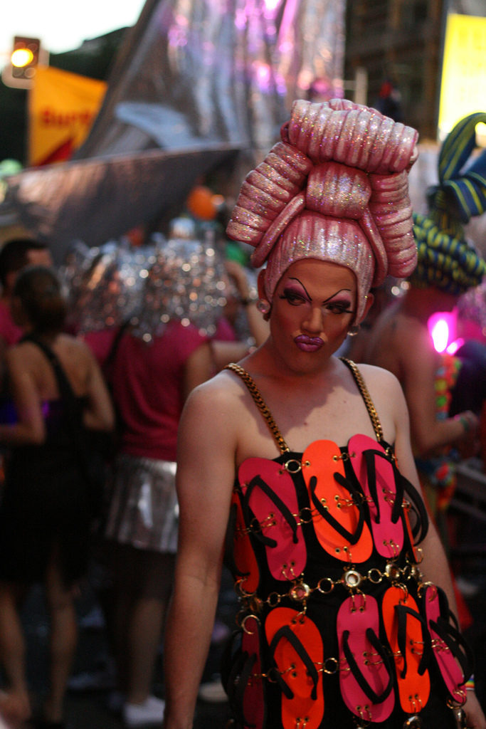 Photo of a drag queen in costume at Sydney Mardi Gras parade.