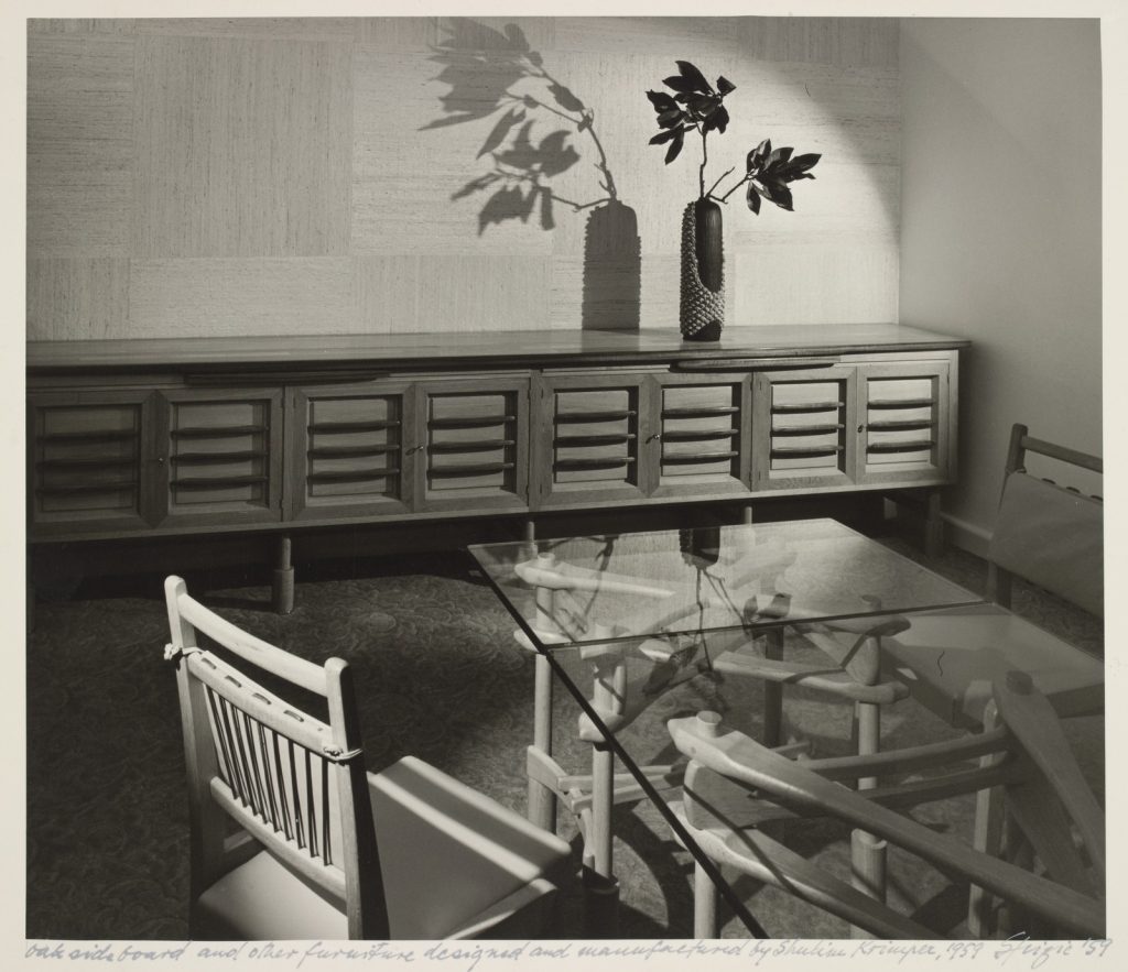 photograph of sideboard and chairs and table designed by Shulim Krimper