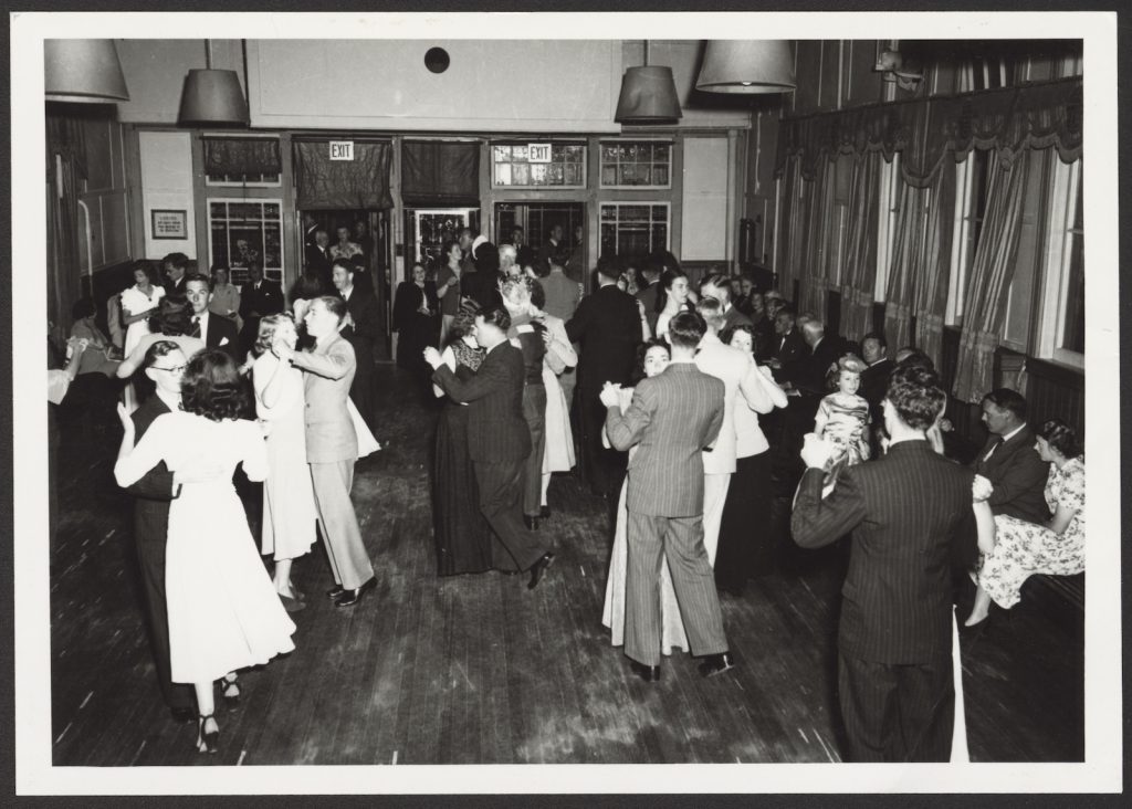 Couples ballroom dancing in the Ballroom, Mount Buffalo Chalet. 