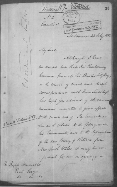 Page of text from the Australian joint copying project, letter from the Colonial Office papers.