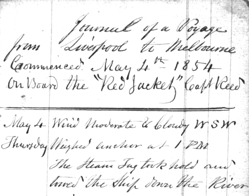 page from Miscellaneous series records, diary kept by Frederick Hoare on voyage Liverpool to Melbourne in 1854