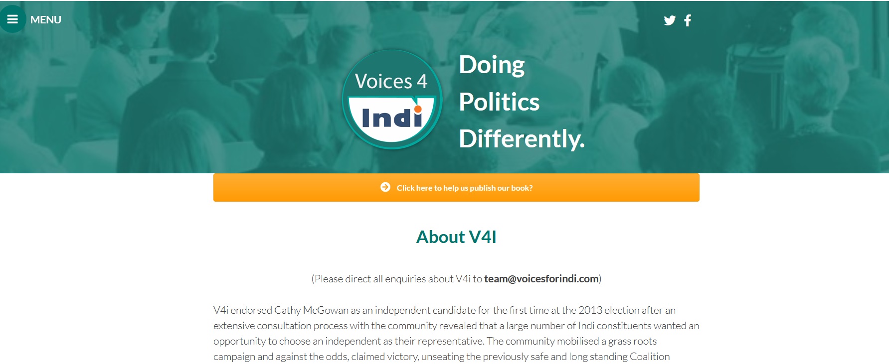 Screenshot from website Voices 4 Indi