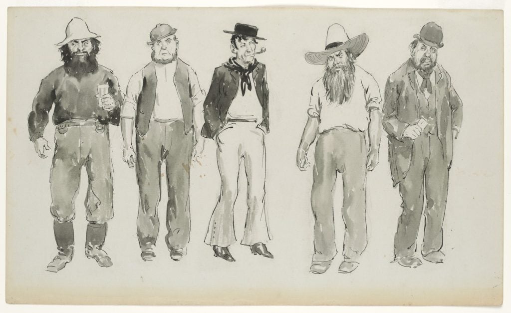 Sketch of 5 different men - labelled as drunkards