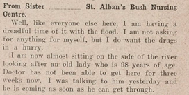 part of a letter written by a nurse working in St Albans during flooding.