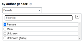 Screenshot of the Author Gender filter in Advanced Search.