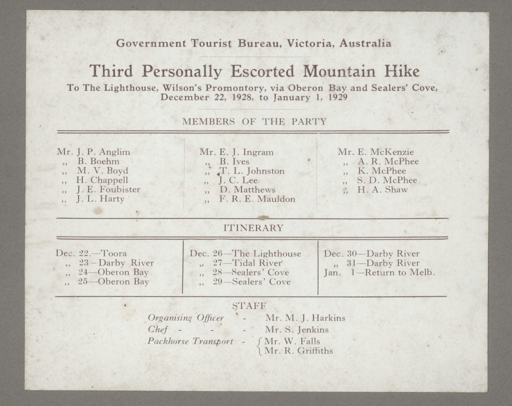 Guest list and itinerary for  for a trip in 1928/9