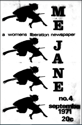Front cover of MeJane September 1971 with sillhouettes of four witches riding broomsticks.
