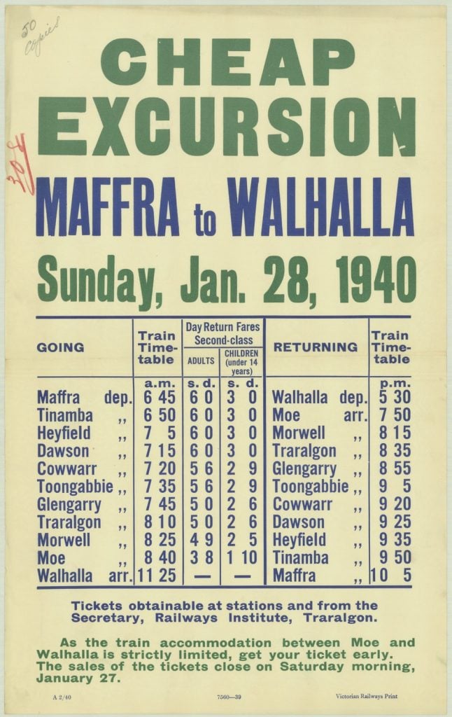 Cheap excursion Maffra to Walhalla Sunday January 28 1940 H81.124/636