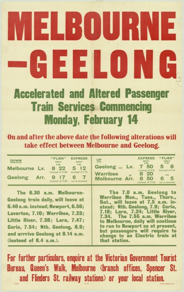 Melbourne - Geelong - accelerated and altered passenger train services commencing Monday February 14 H81.124/285
