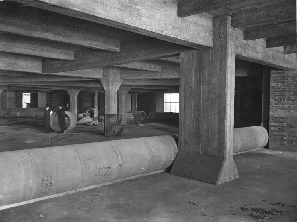 Construction work in the basement of the domed reading room