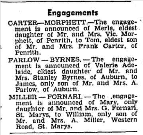 Engagement notices, Nepean times, 1950.
