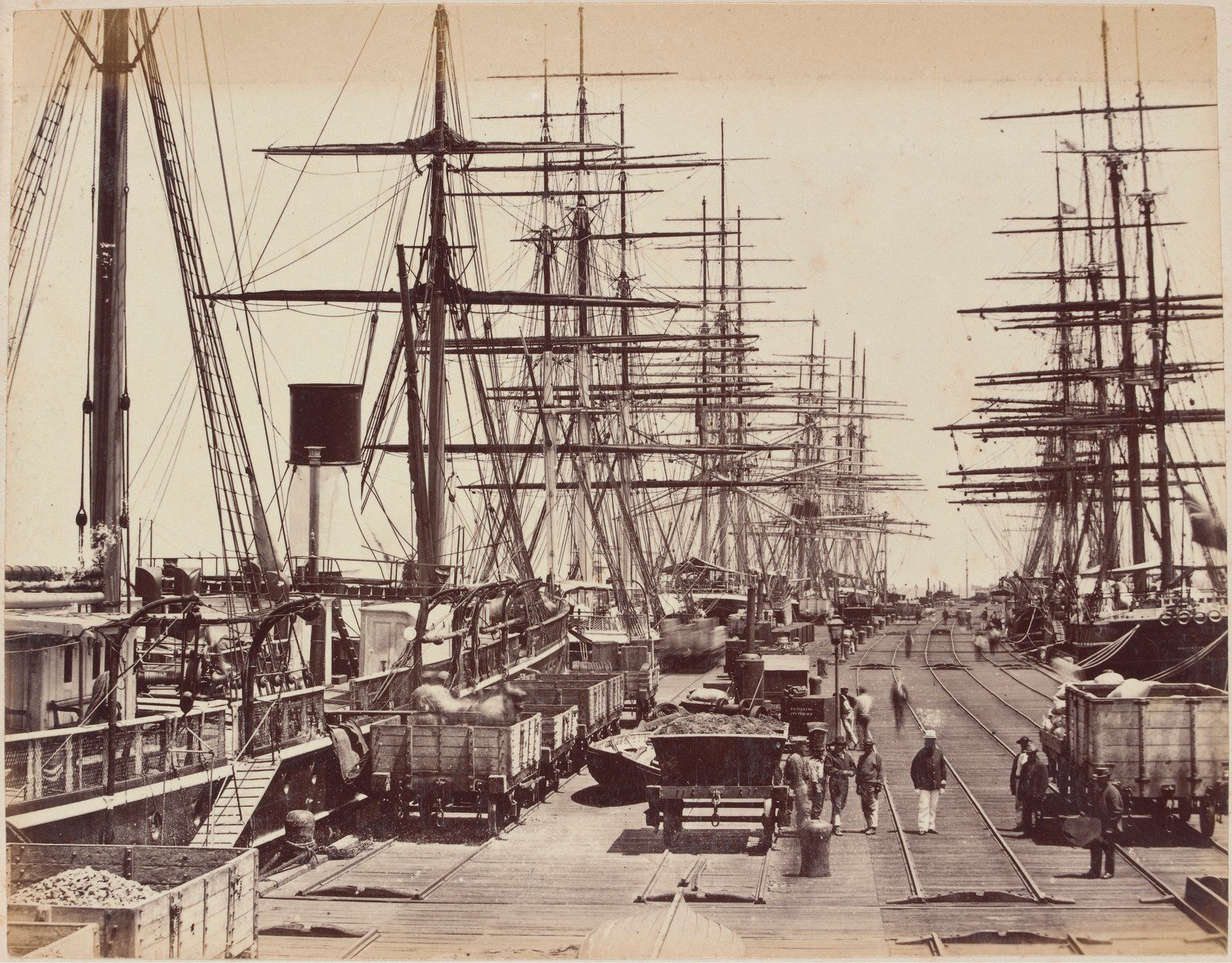 Image of  boats anchored at Station Pier known as Sandridge , image late 19th century