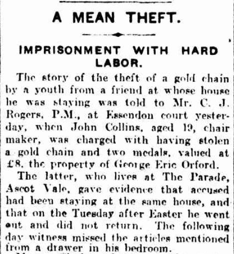 Newspaper article about a theft in The Age, 1924.