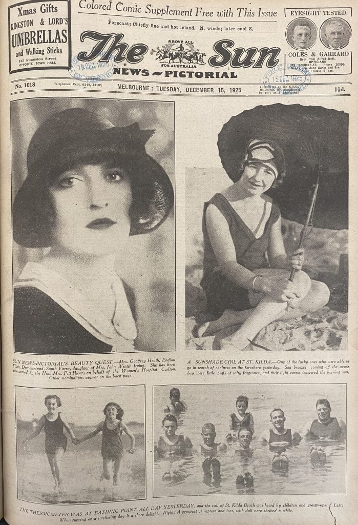 Beach goers on the front page of The Sun summer in 1925.
