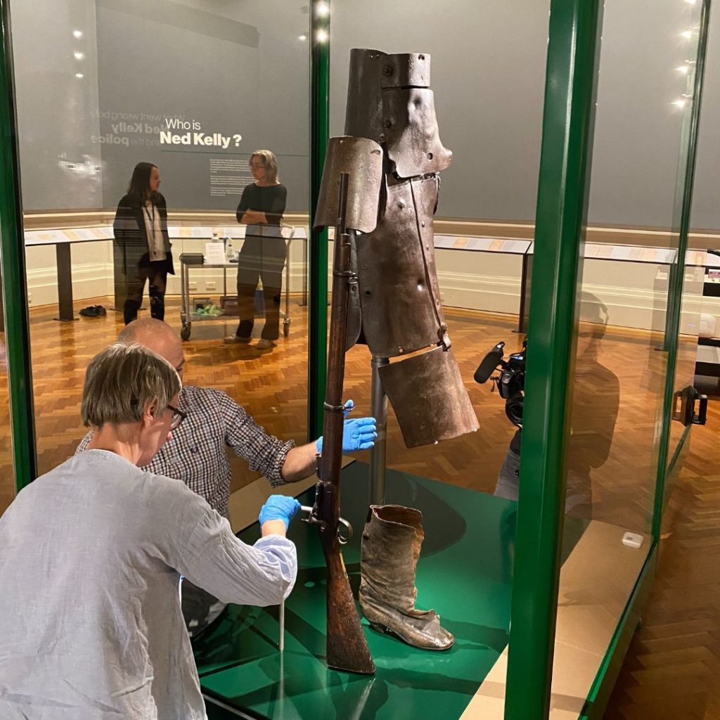 Installation of the Stargazing map and Ned Kelly armour