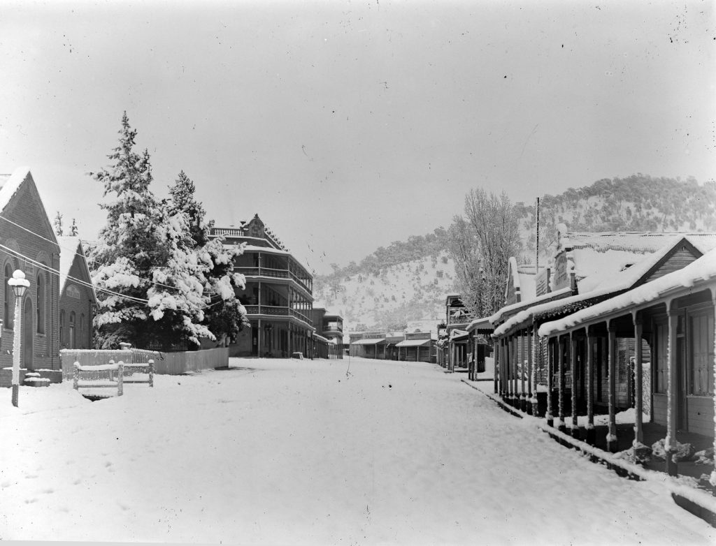 View of day Street, Omeo, under snow