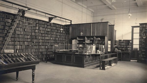Lending Library circa 1910, located in the gallery now housig the Arts Library