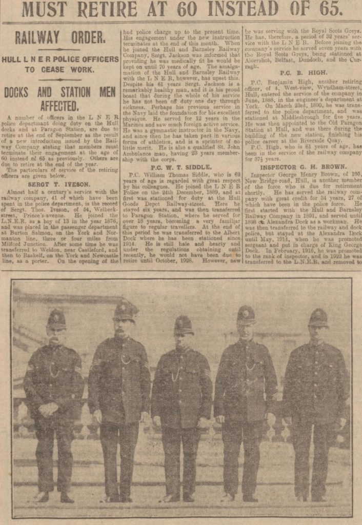 Screenshot from the Hull Daily Mail, featuring image of five policemen.