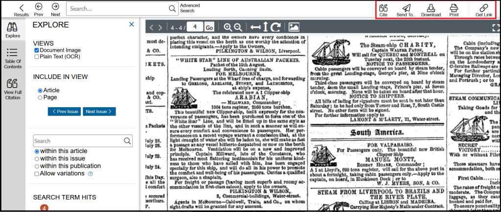 Screenshot of British Library Newspapers database showing the full text of a newspaper article.