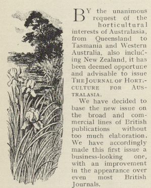 text describing the first issue of the journal of horticulture of australasia
