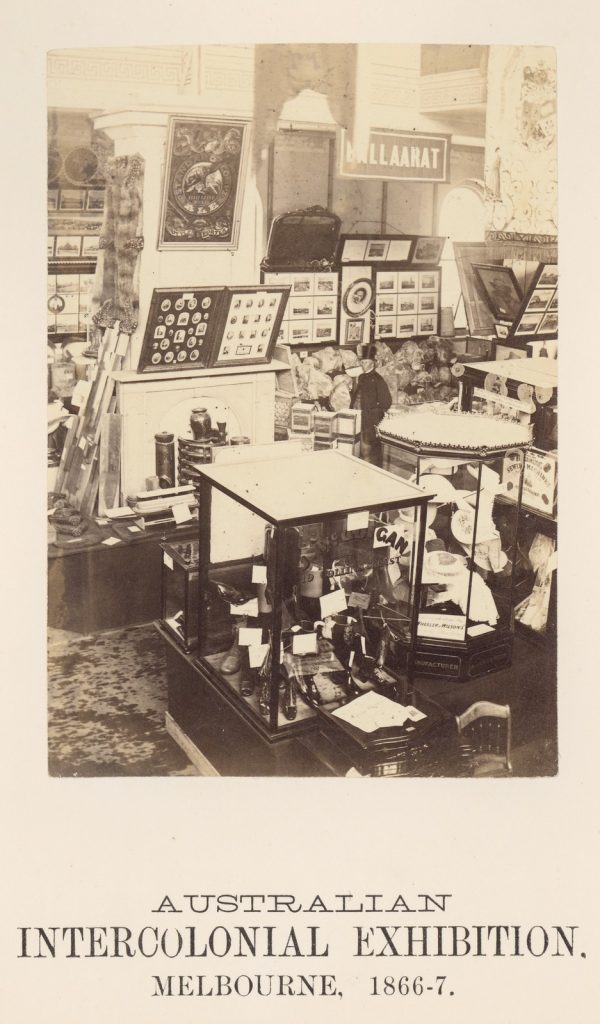 view of display cases, framed photographs, from Ballarat