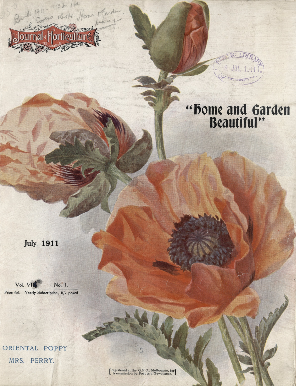 coloured cover of journal of horticulture of australasia and home and garden beautiful a pink oriental poppy.