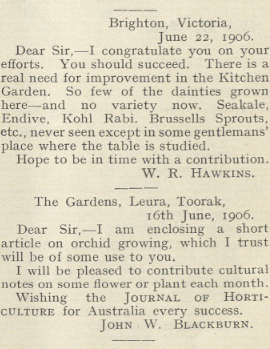 text with letters of encouragement and offer of an article on orchid growing