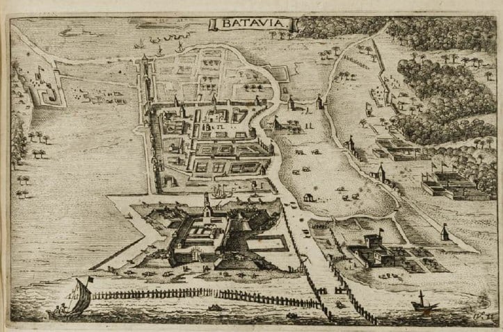Black and white illustrated map of Batavia 