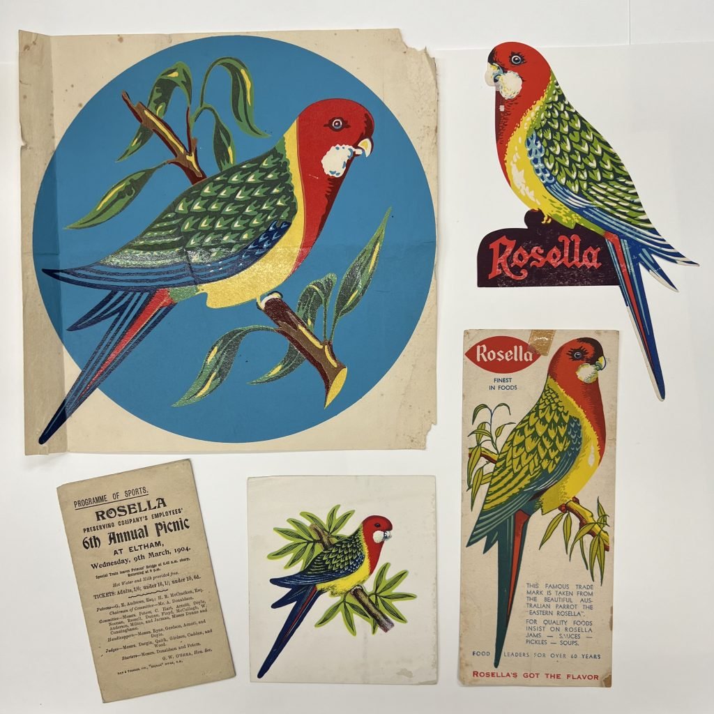 Examples of logo design and ephemera from Rosella Preserving Company.