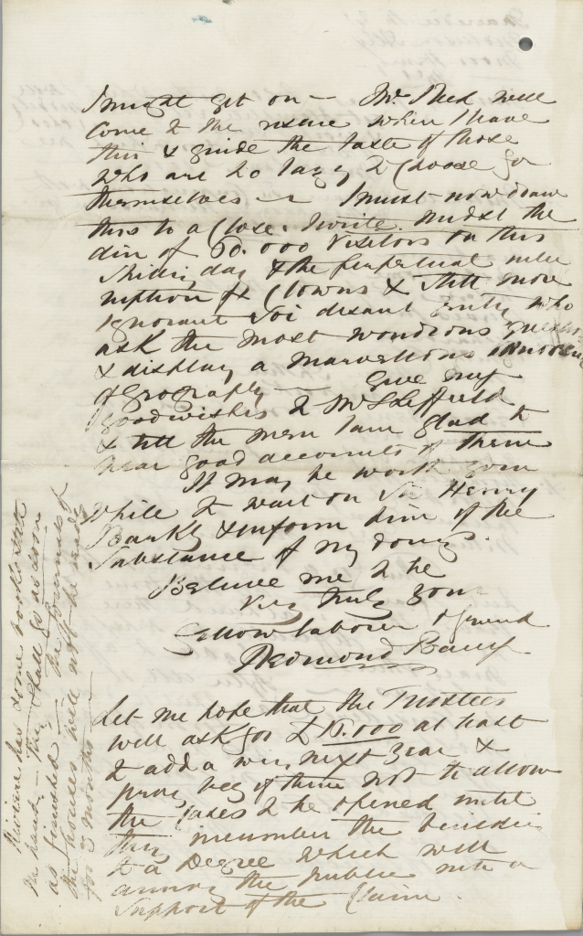 Final page of Redmond Barry's July 1862 letter to Augustus Tulk, from the International Exhibition in London.