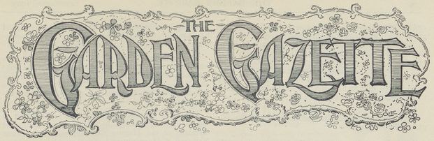 Banner for the garden gazette, with drawings of garlands of flowers surrounding the words.