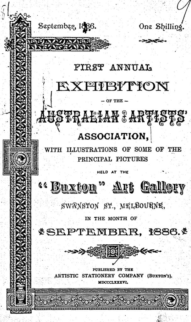 front page exhibition catalogue first annual exhibition Australian Artists' Society 1886 