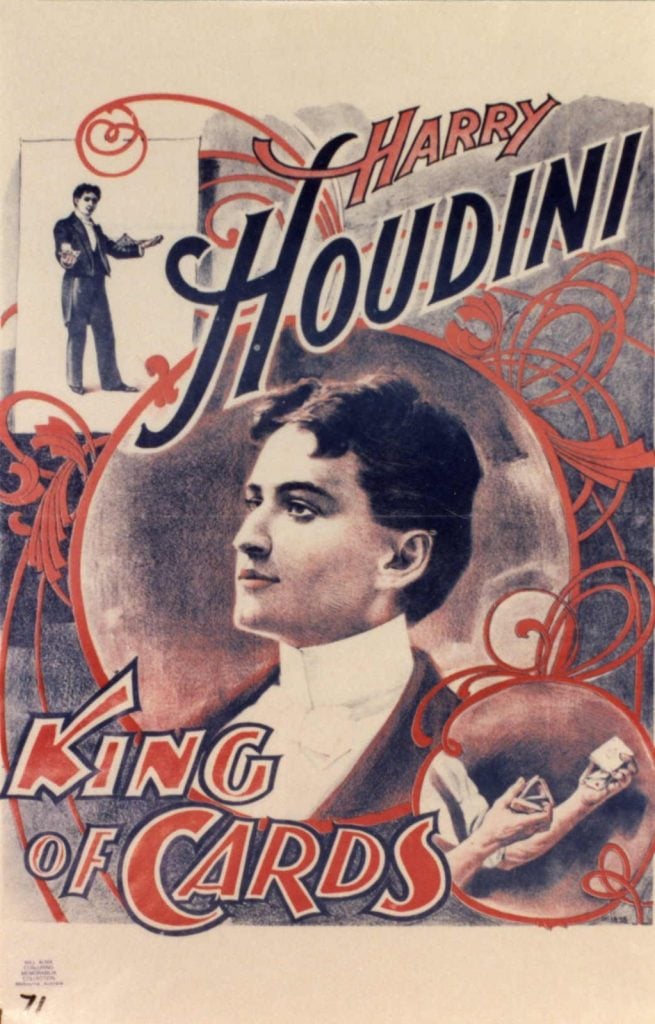 Poster showing sleight of hand with playing cards